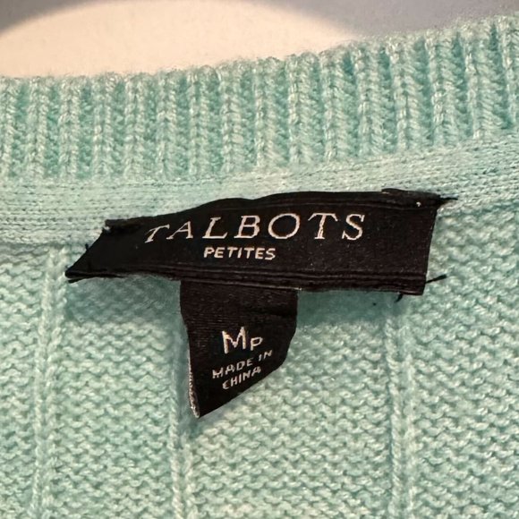 Talbots Light Blue Wool Blend Cable Knit Crew Neck Sweater - Size Medium Petite - Picture 3 of 8